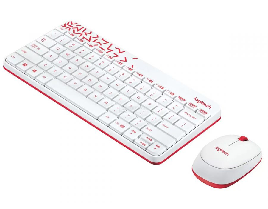  Комплект беспроводной клавиатура + мышь Logitech Wireless Desktop MK240 Nano White 920-008212, Белый/Красный
