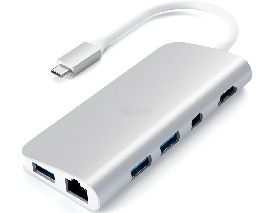 USB-хаб Satechi Aluminum Type-C Multimedia Adapter (3xUSB 3.0, USB Type-C, RJ-45, HDMI, mDP, SD, micro-SD), Серебристый Док-станция ST-TCMM8PAS