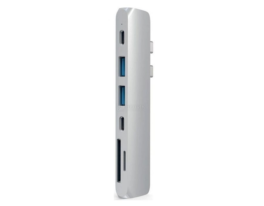 USB-хаб Satechi Aluminum Thunderbolt 3 Pro Hub для Macbook Pro (2xUSB 3.0, Type-C, Thunderbolt 3, HDMI, SD, micro-SD) Серебристый Док-станция ST-CMBPS