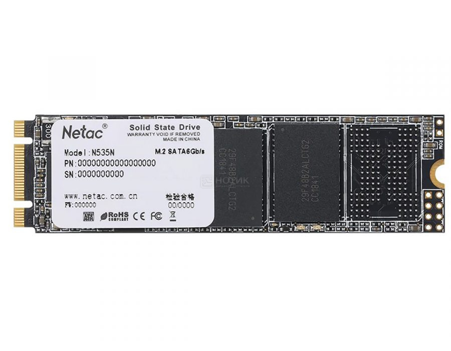   Нотик Внутренний SSD-накопитель Netac N535N 256GB M2 2280, SATA-III, 3D TLC, Черный NT01N535N-256G-N8X