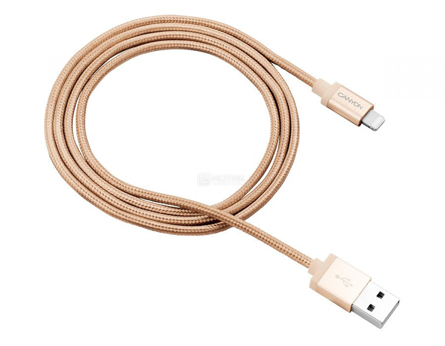 Кабель Canyon, USB 2.0 - Lightning, оплетка нейлон, MFI, 1м, Золотистый CNS-MFIC3GO