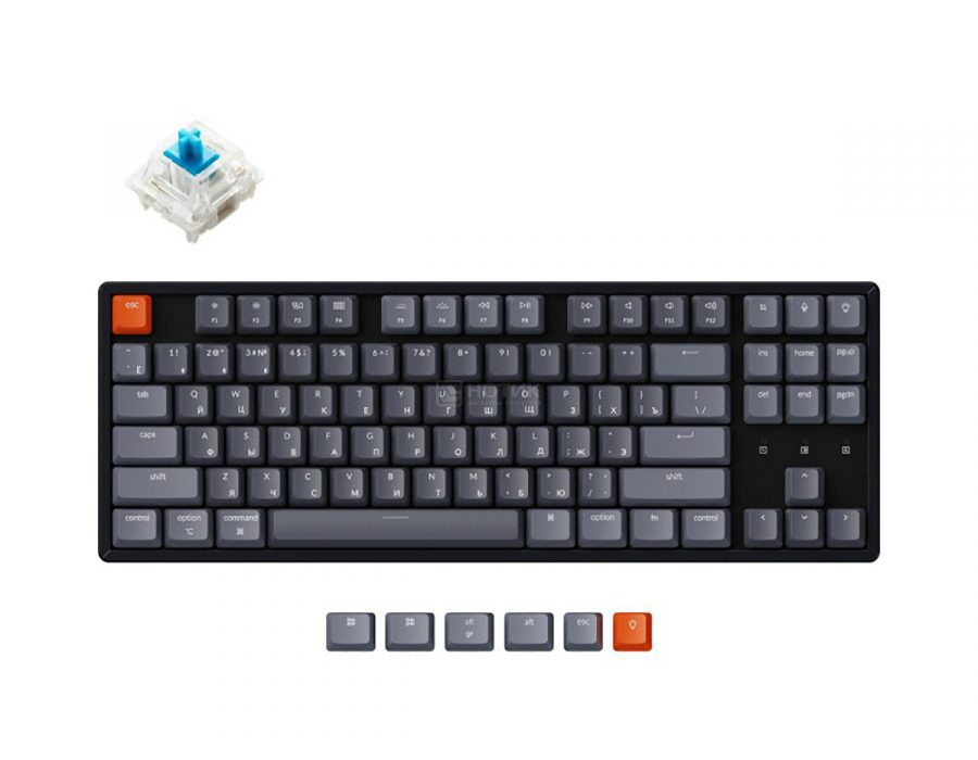 Клавиатура беспроводная механическая Keychron K8, Bluetooth, White LED подсветка, Gateron Blue Switch, Черный/Серый K8G2