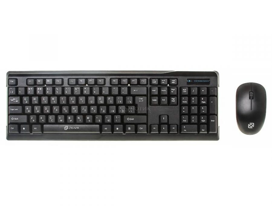  Комплект беспроводной клавиатура + мышь Oklick 230M, Wireless/USB, Черный 412900