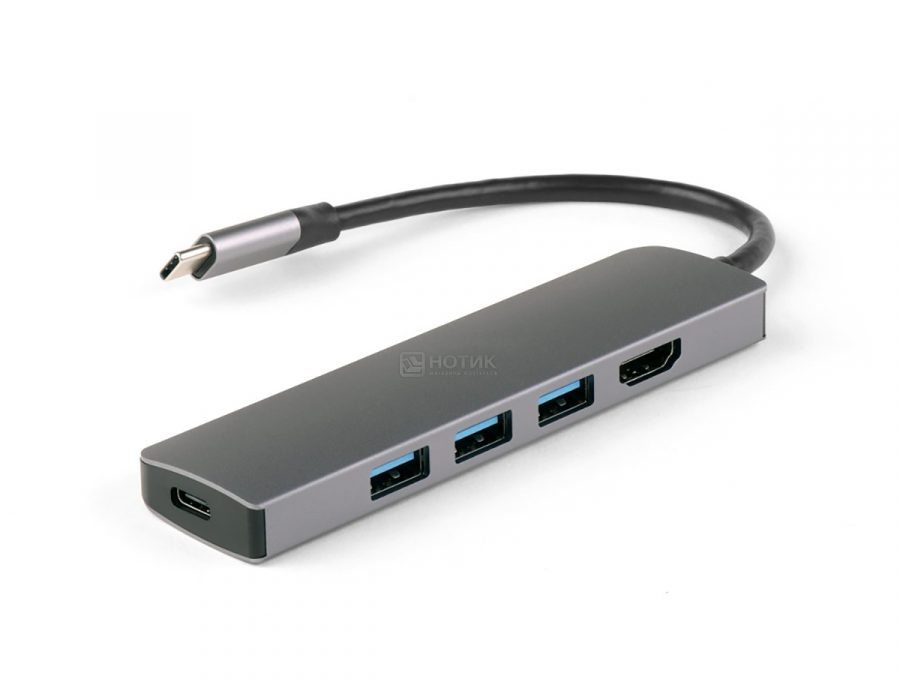  USB-хаб IQFuture IQ-C5 Type-C (3xUSB 3.0, USB Type-C, HDMI), Серый Док-станция IQ-C5