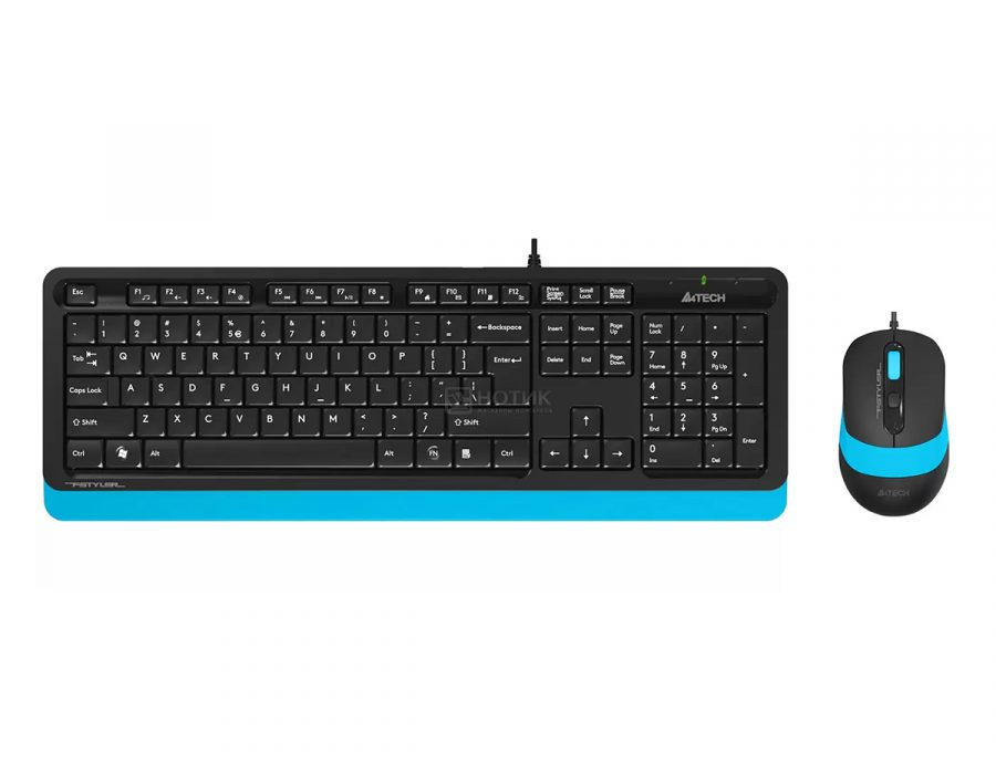   Нотик Комплект проводной клавиатура + мышь A4Tech Fstyler F1010, USB, Черный/Синий F1010 BLUE