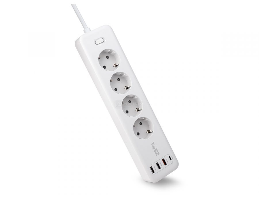  Сетевой фильтр TopON TOP-PWS4, 4 розетки, 3 USB, Type-C, PD 20W QC, 4000W, 1.8 м Белый TOP-PWS4 Белый