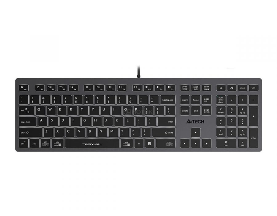  Клавиатура проводная A4Tech Fstyler FX60H, USB, Белая-подсветка, 2xUSB 2.0, Серый/Черный FX60H GREY/WHITE