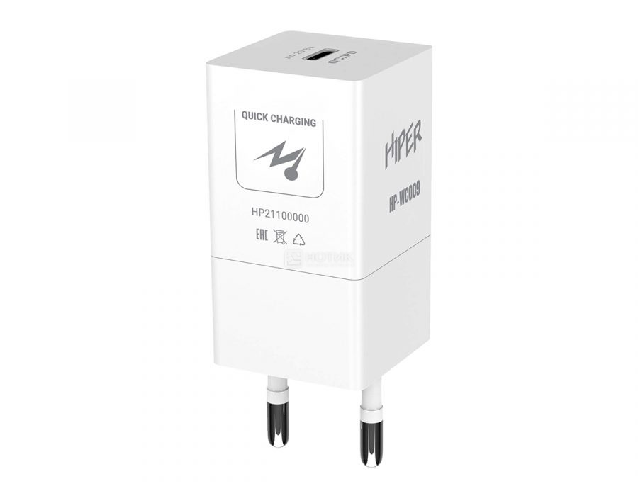  Сетевое зарядное устройство (адаптер питания) HIPER HP-WC009, до 20Вт, USB Type-C, Белый HP-WC009