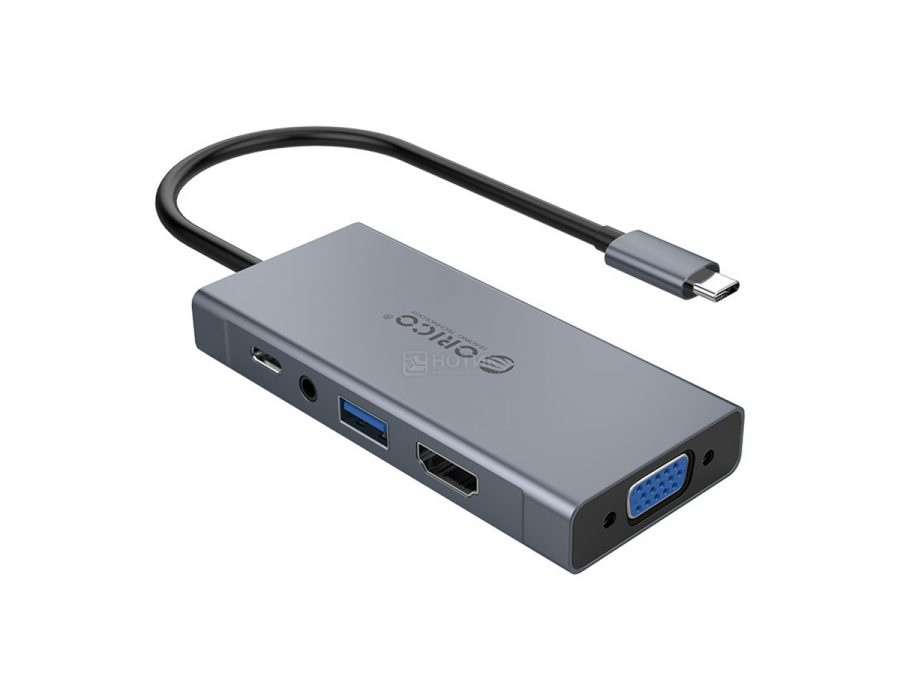   Нотик USB-хаб ORICO MC-U501P-GY, Type-C (USB 3.0, USB Type-C, HDMI, VGA, Mini jack), до 60Вт, Серый Док-станция ORICO-MC-U501P-GY