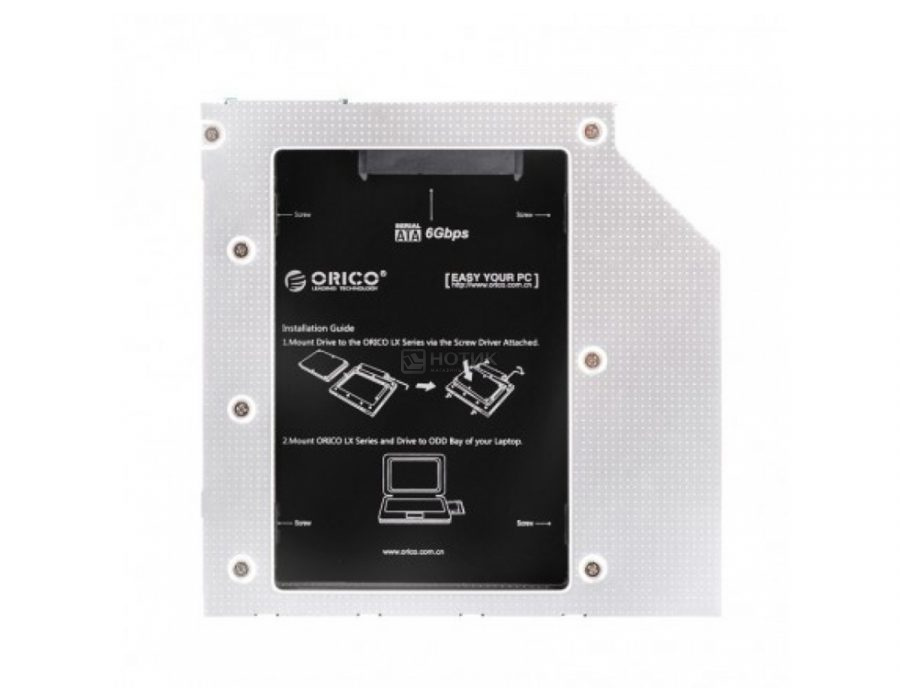 Переходник Optibay ORICO L95SS-SV для установки в ноутбук/моноблок SSD/HDD SATA вместо DVD-привода (9,5mm), Серебристый ORICO-L95SS-SV