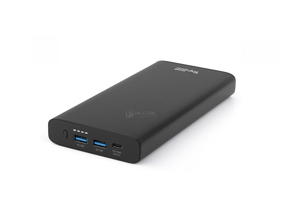   Нотик Внешний аккумулятор TopON TOP-T100, 26800mAh (96.48Wh), до 118 Вт, Черный TOP-T100 Черный