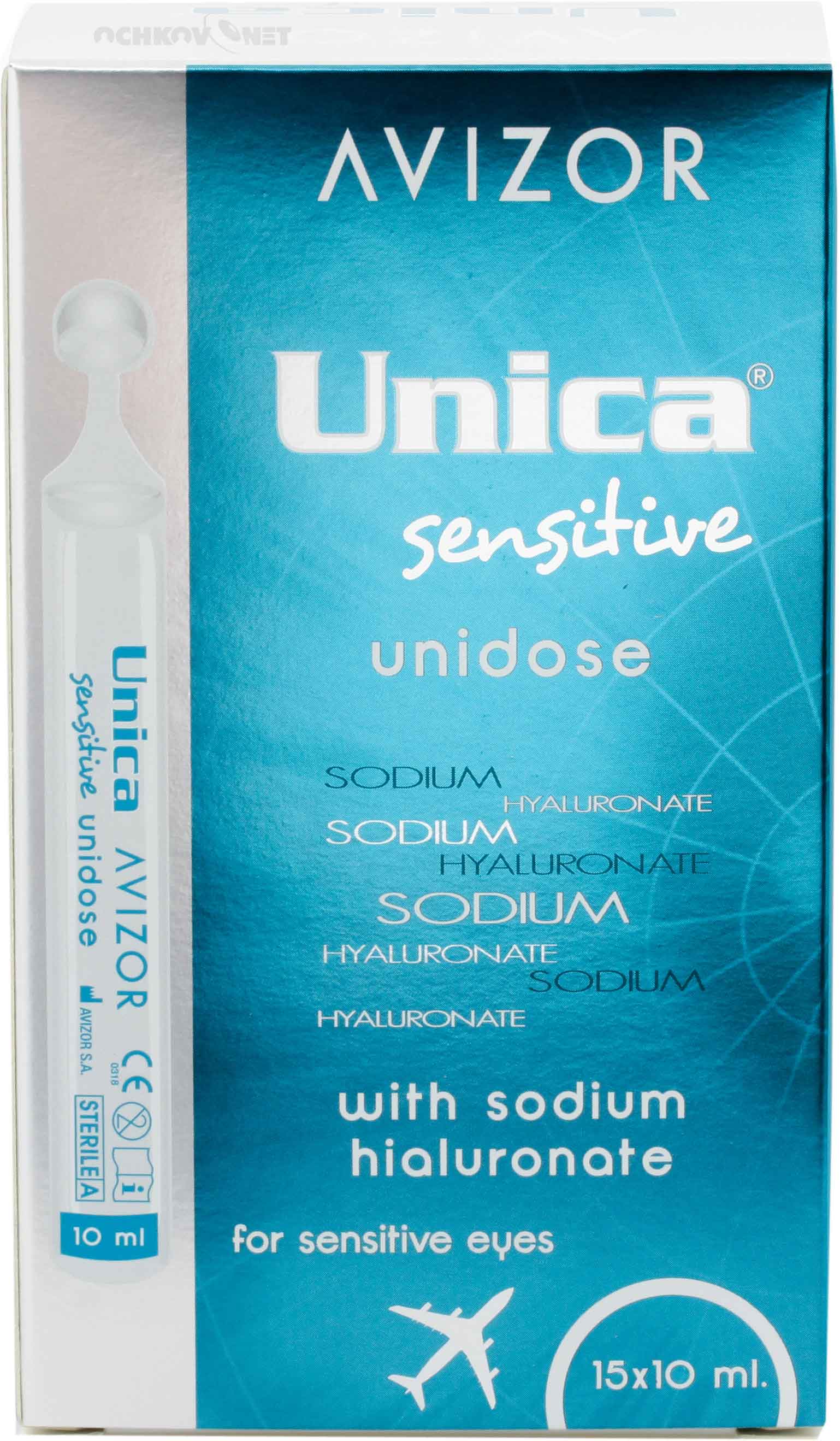 Растворы, капли и гели для глаз  Очков Нет Раствор Avizor Unica Sensitive Unidose 10х10мл + контейнер