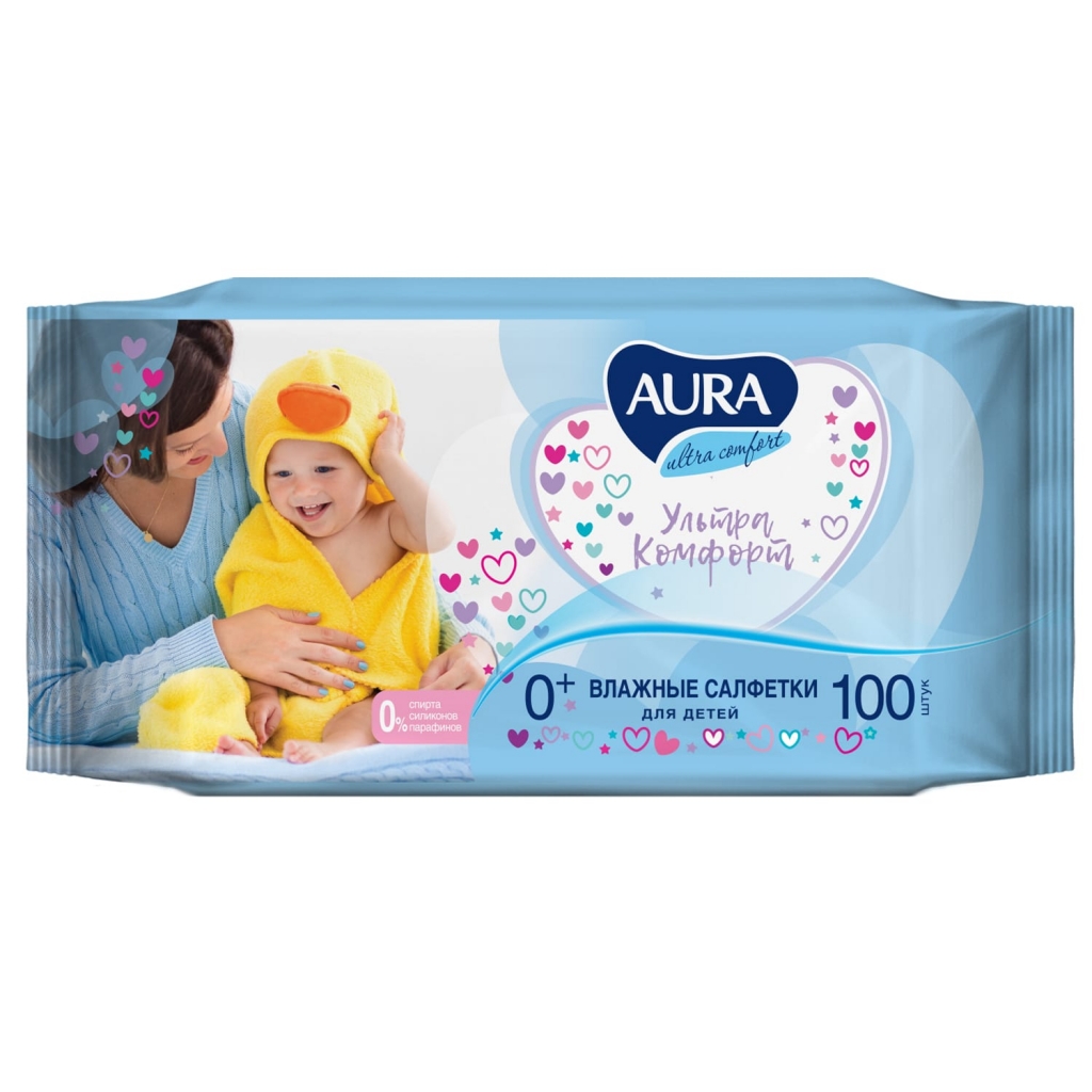 Гигиена и купание  Socolor Aura Влажные салфетки для детей Ultra Comfort 0+, 100 шт (Aura, Гигиена)