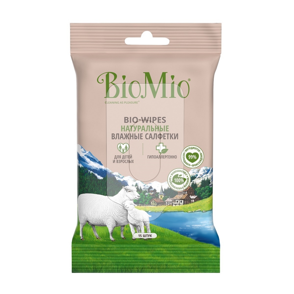 Гигиена и купание BioMio Влажные салфетки Bio-Wipes, 15 шт (BioMio, Гигиена)