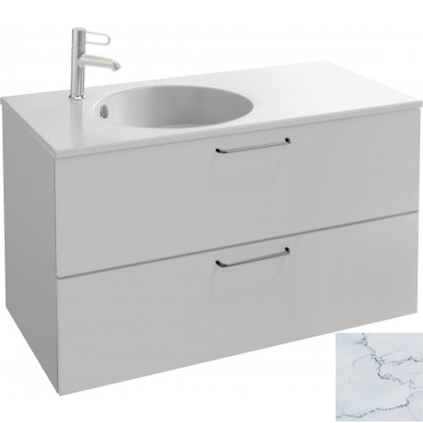Мебель для ванной Тумба под раковину Jacob Delafon Odeon Rive Gauche 100 EB2524-R9-NR4 подвесная Белый мрамор ручки Черные