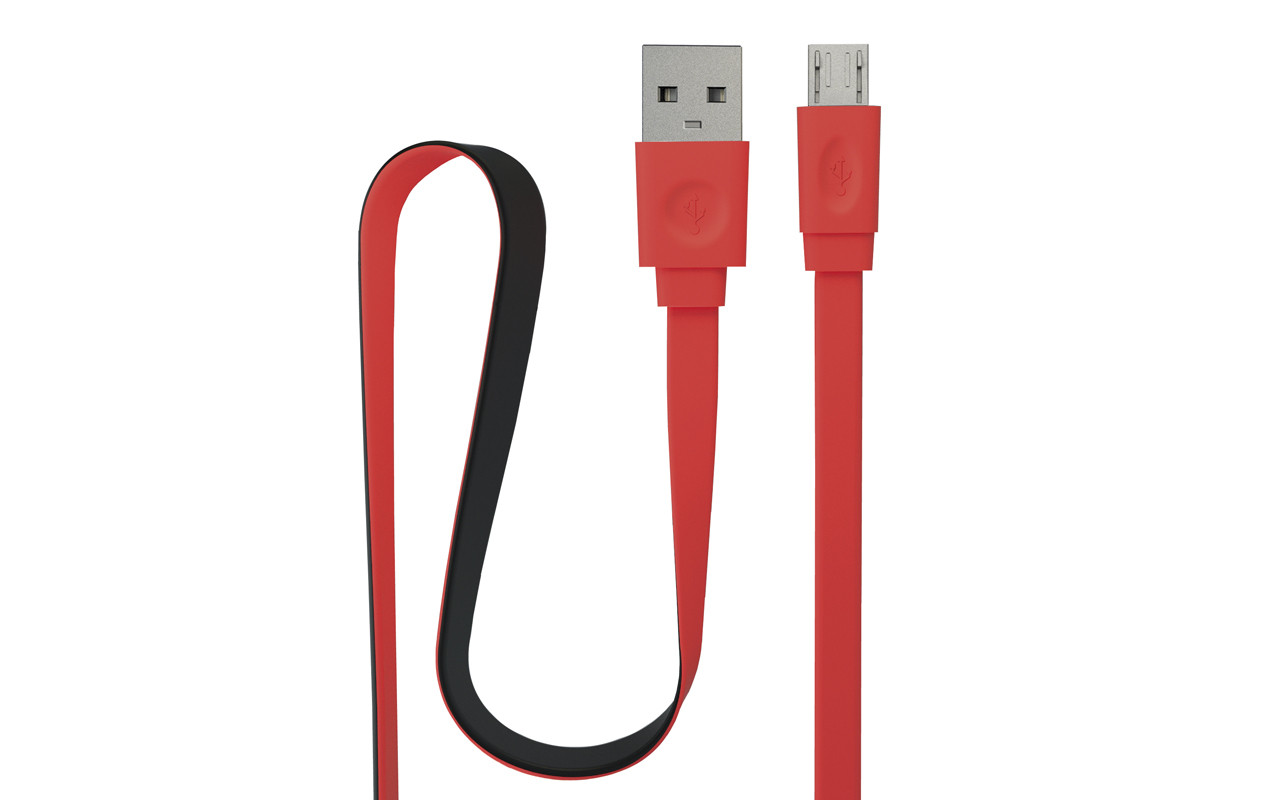 Кабель Interstep Usb-Microusb Плоский, Красно-Чёрный, 1М