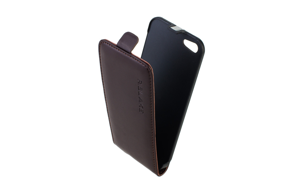 Чехол Флип Кейс Для Apple iPhone 5, Кожаный, темно-коричневый, InterStep SLIM