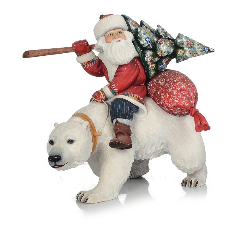 Новогодние скульптуры  Наследие Скульптура из дерева Дед Мороз на медведе