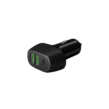 Автомобильное зарядное устройство Deppa Carbon Charger мощностью 42 Вт (USB-C PD, 2 USB-A QC 3.0)