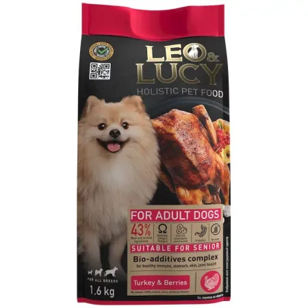 Leo Lucy Leo Lucy сухой полнорационный корм для пожилых собак, с индейкой, ягодами и биодобавками - 1,6 кг