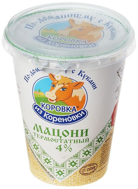 Мацони термостатный Коровка из Кореновки 4% жир. натуральный густой 300г