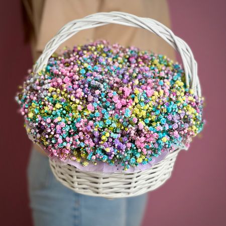 Цветы в корзине  Flor2u Цветная гипсофила в корзине S
