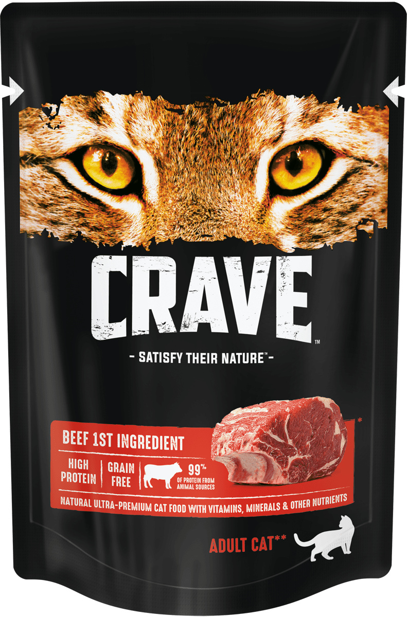 Crave полнорационный консервированный корм для взрослых кошек, с говядиной (70 г)