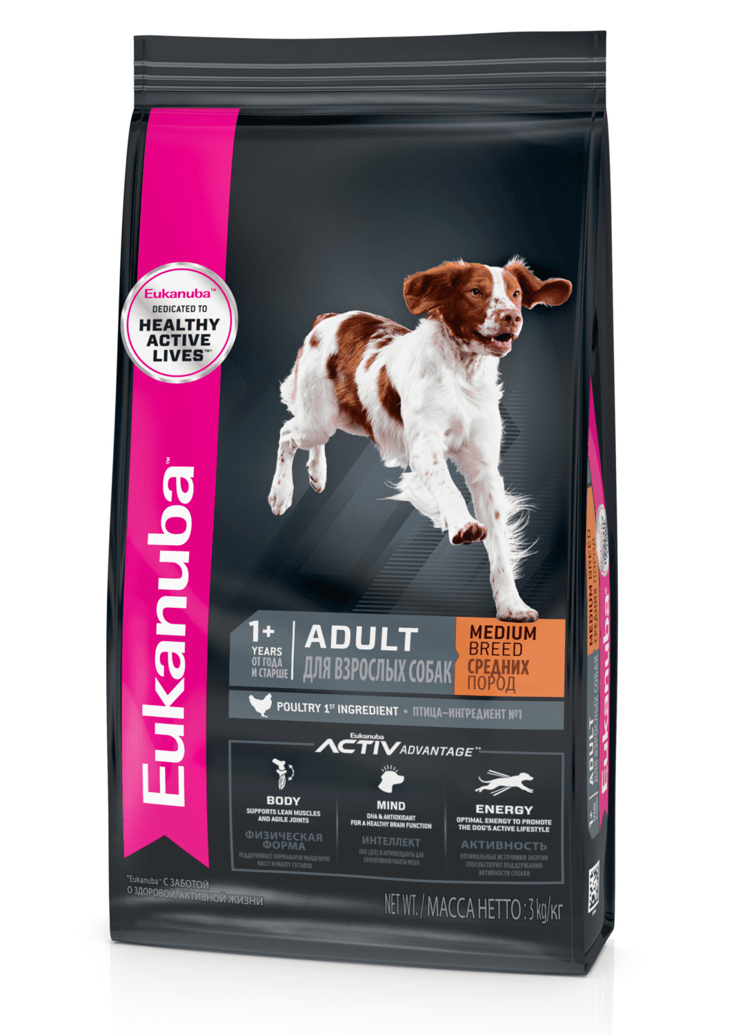 Корм Eukanuba для взрослых собак средних пород, с птицей (15 кг)
