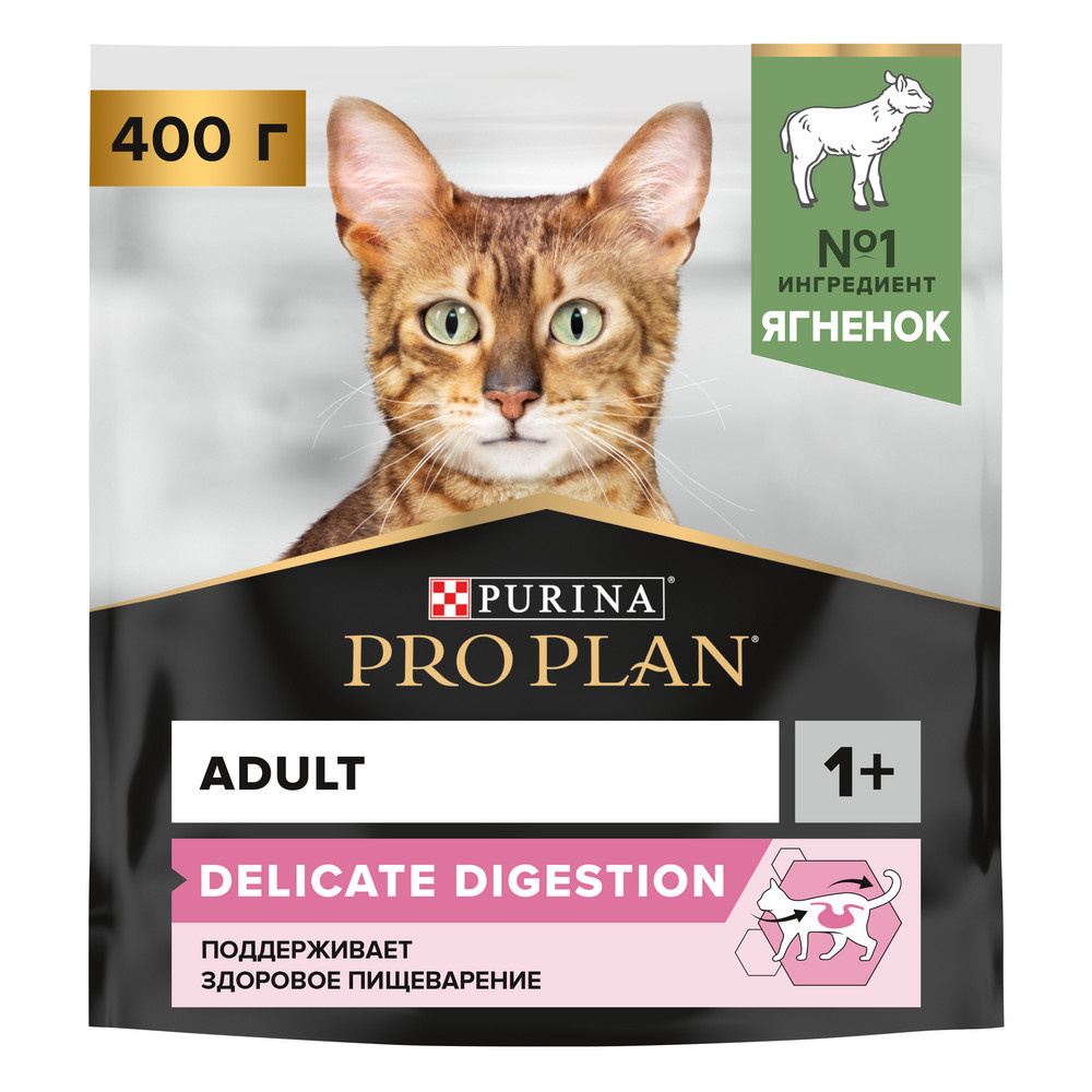 Purina Pro Plan для взрослых кошек с чувствительным пищеварением или с особыми предпочтениями в еде, с высоким содержанием ягненка (1,5 кг)
