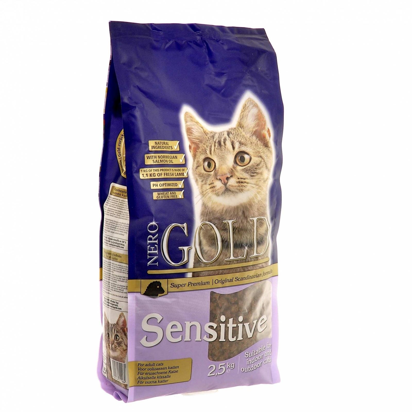 Корм NERO GOLD super premium для кошек с чувствительным пищеварением, с ягнёнком (2,5 кг)