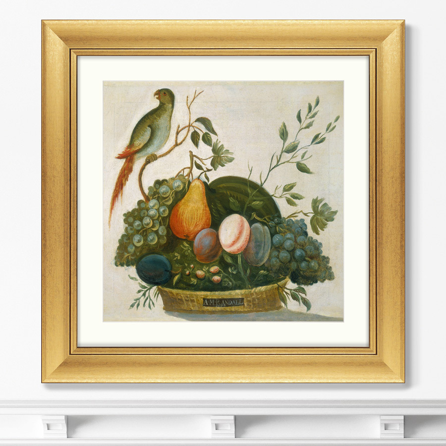 Репродукция картины в раме basket of fruit with parrot, 1777г. (картины в квартиру) мультиколор 60x60 см.