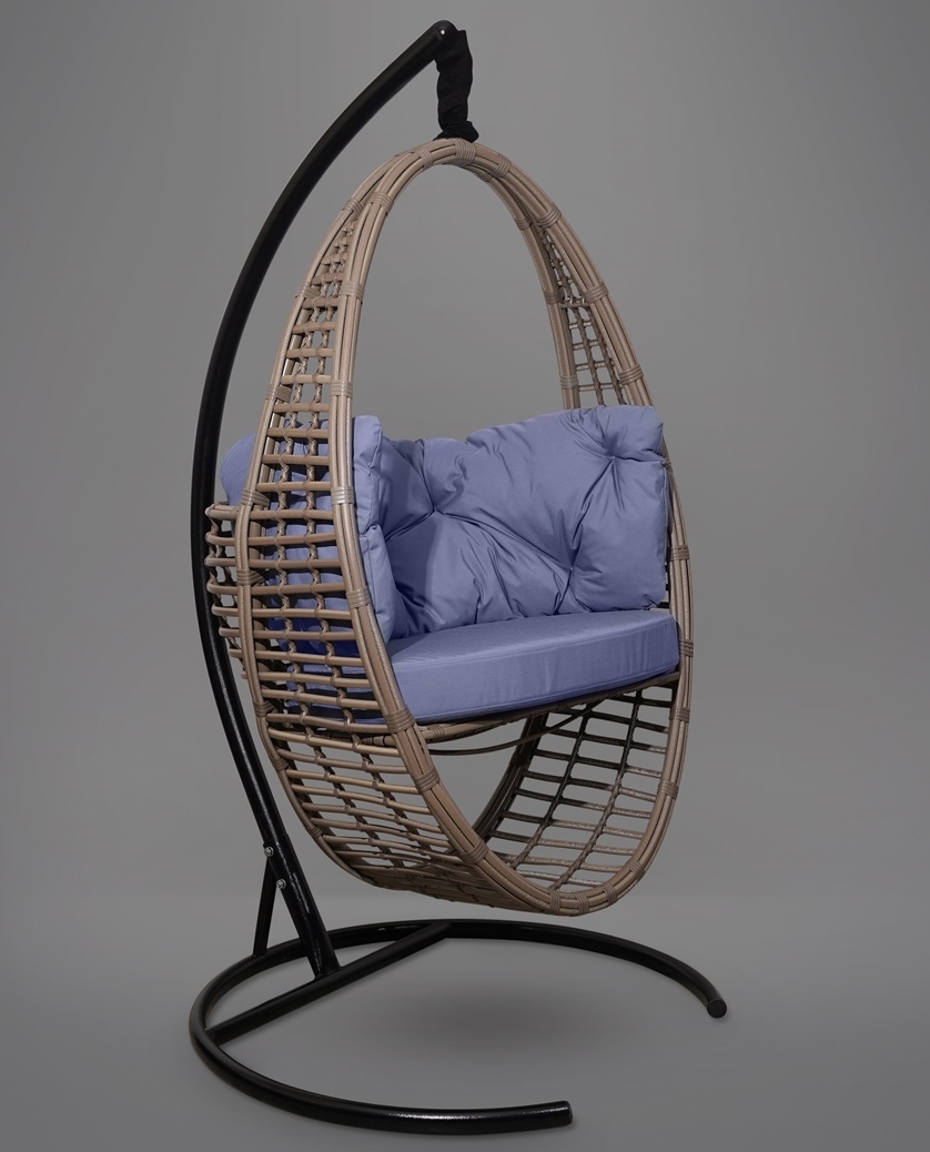 Подвесное кресло-кокон derbent коричневое с синей подушкой (лаура) коричневый 97x140x45 см.