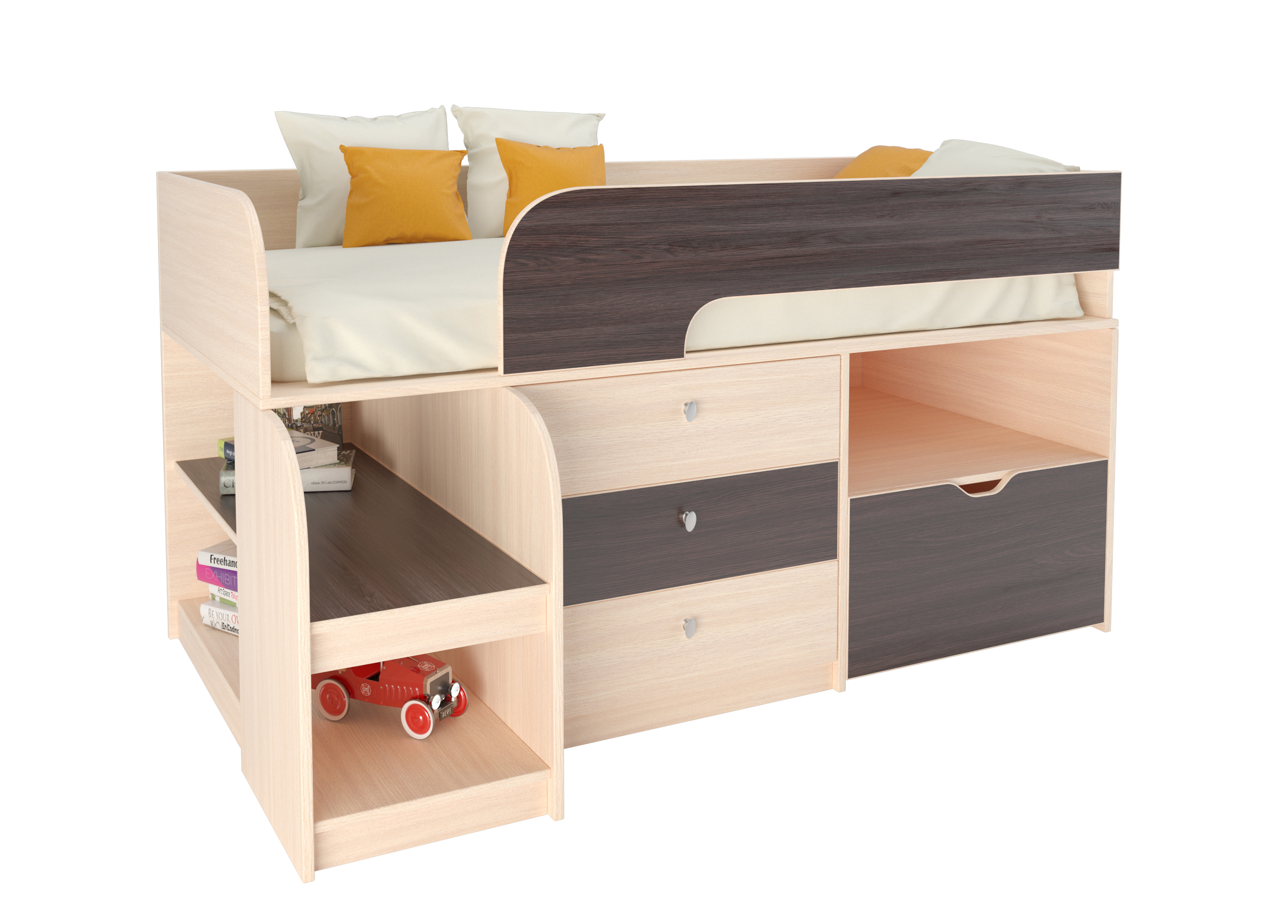 Кровать-чердак астра 9/5 дуб молочный/венге (рв-мебель) коричневый 163.2x99x90 см.