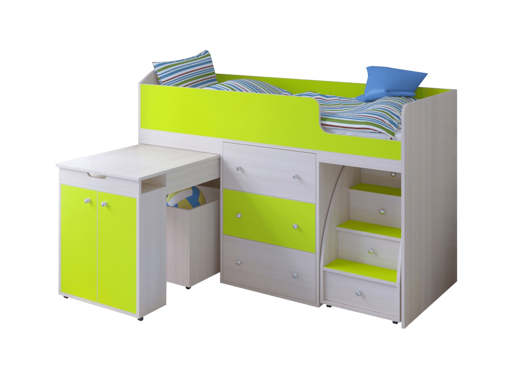 Кровать чердак «малыш 1800» (ярофф) зеленый 1832x1130x832 см.