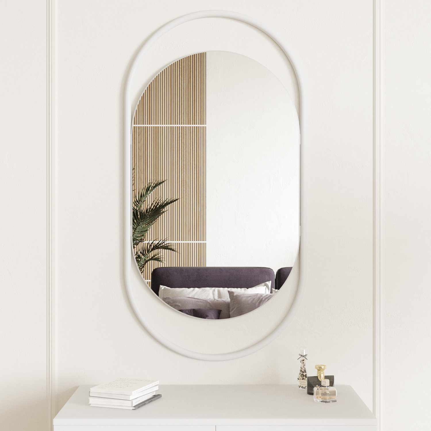 Дизайнерское настенное зеркало evelix s в металлической раме белого цвета. (genglass) белый 54x104x2 см.