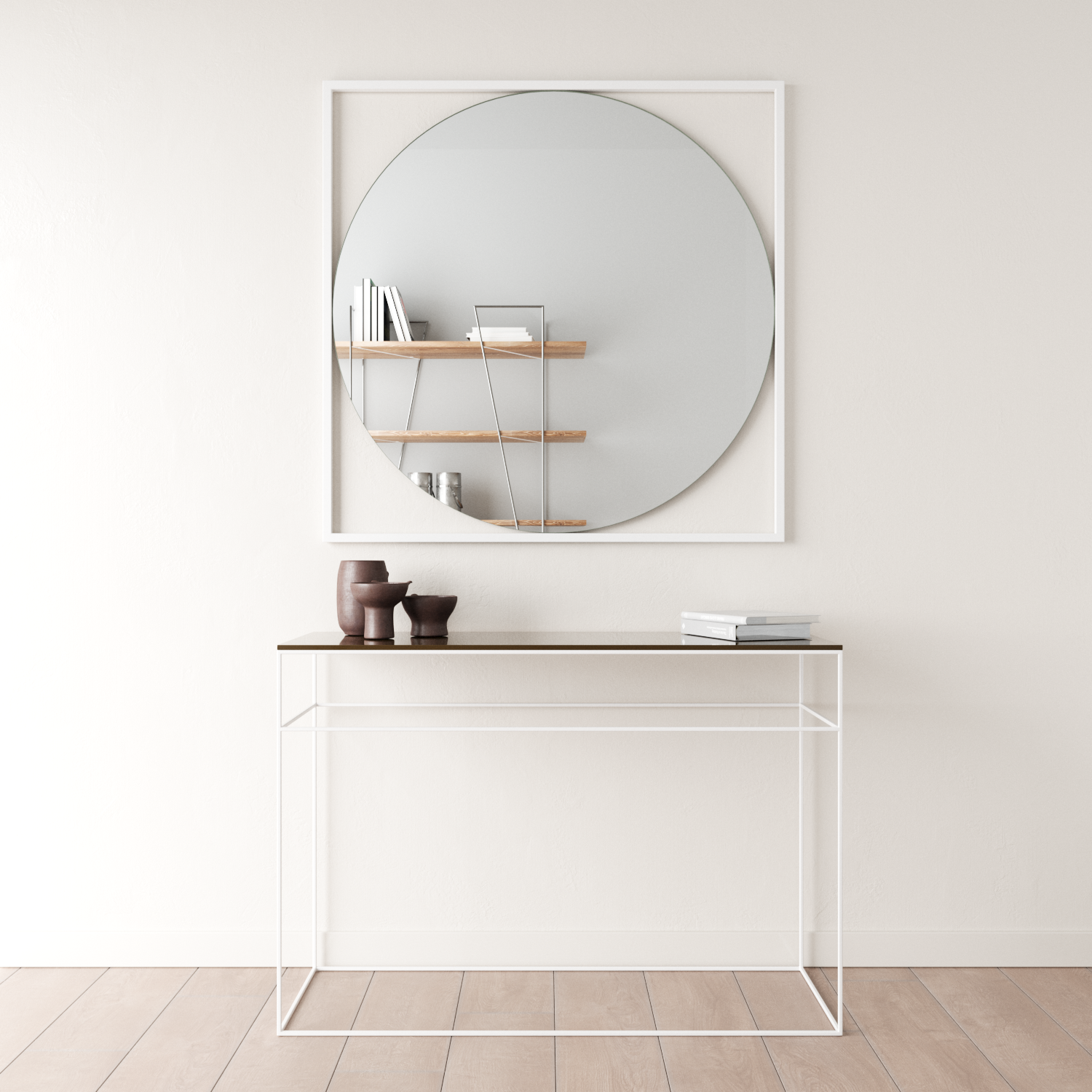 Дизайнерское настенное зеркало kvadrum l в металлической раме белого цвета (genglass) белый 104x104x2 см.