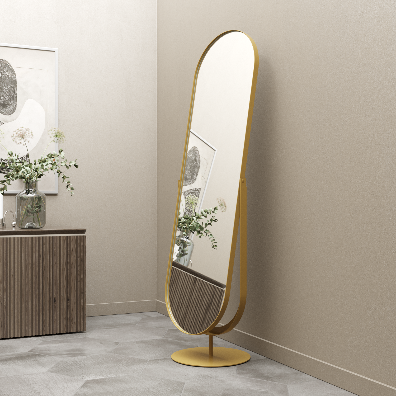 Дизайнерское напольное зеркало ozevis в металлической раме золотого цвета (genglass) золотой 46x165x40 см.
