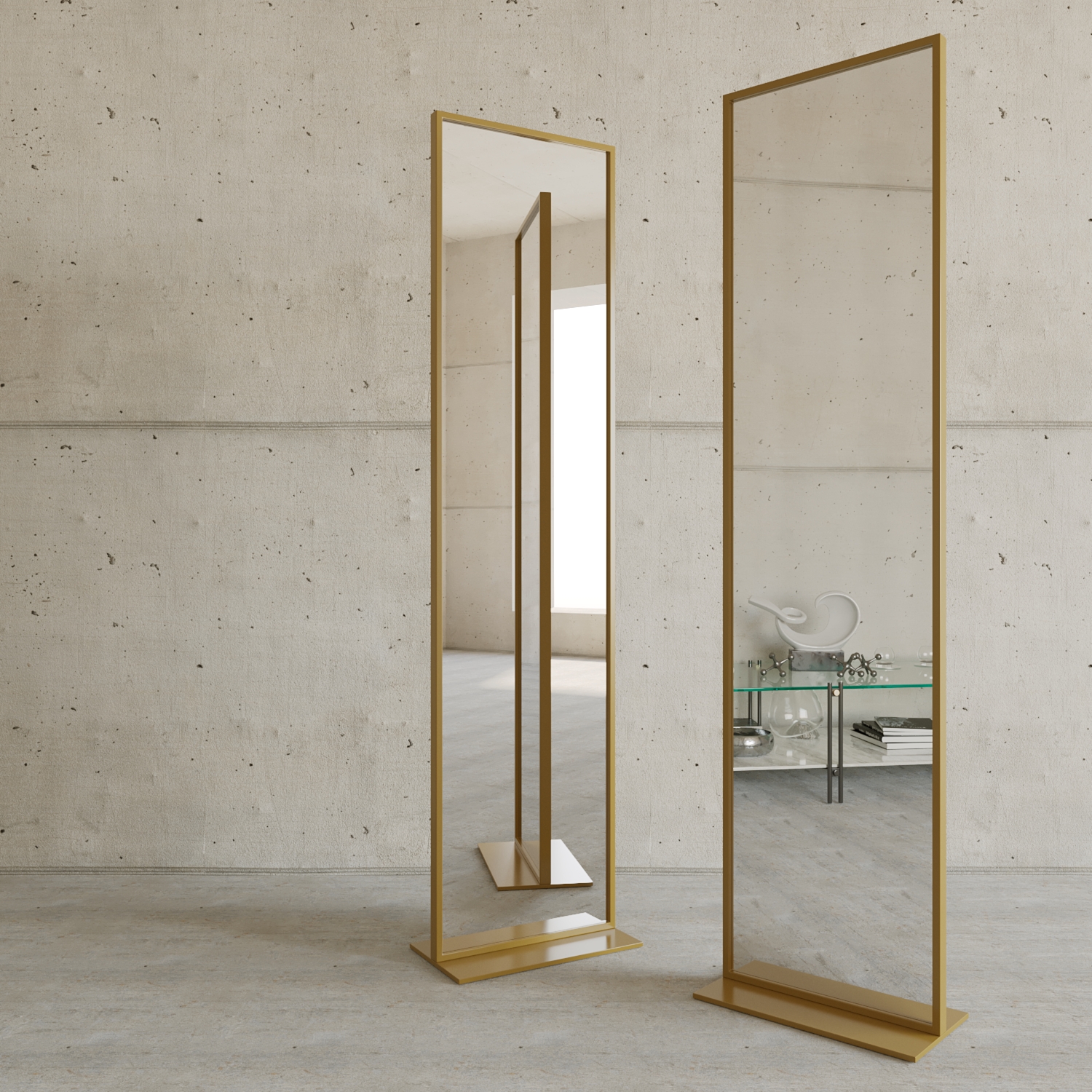 Дизайнерское напольное одностороннее зеркало zeliso-1 в металлической раме золотого цвета (genglass) золотой 45x185x25 см.
