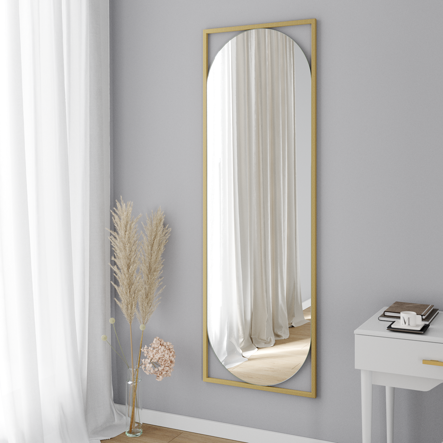 Дизайнерское настенное зеркало в полный рост kvaden l в металлической раме золотого цвета (genglass) золотой 60x180x2 см.