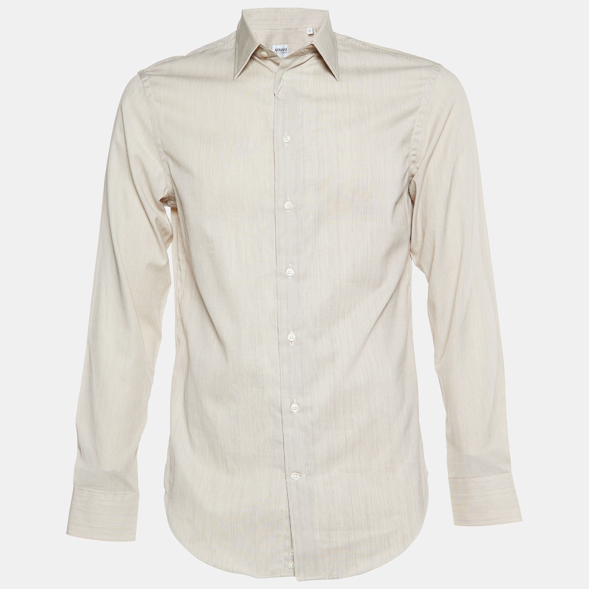 Armani Collezioni Beige Pinstripe Cotton Buttoned Up Shirt S