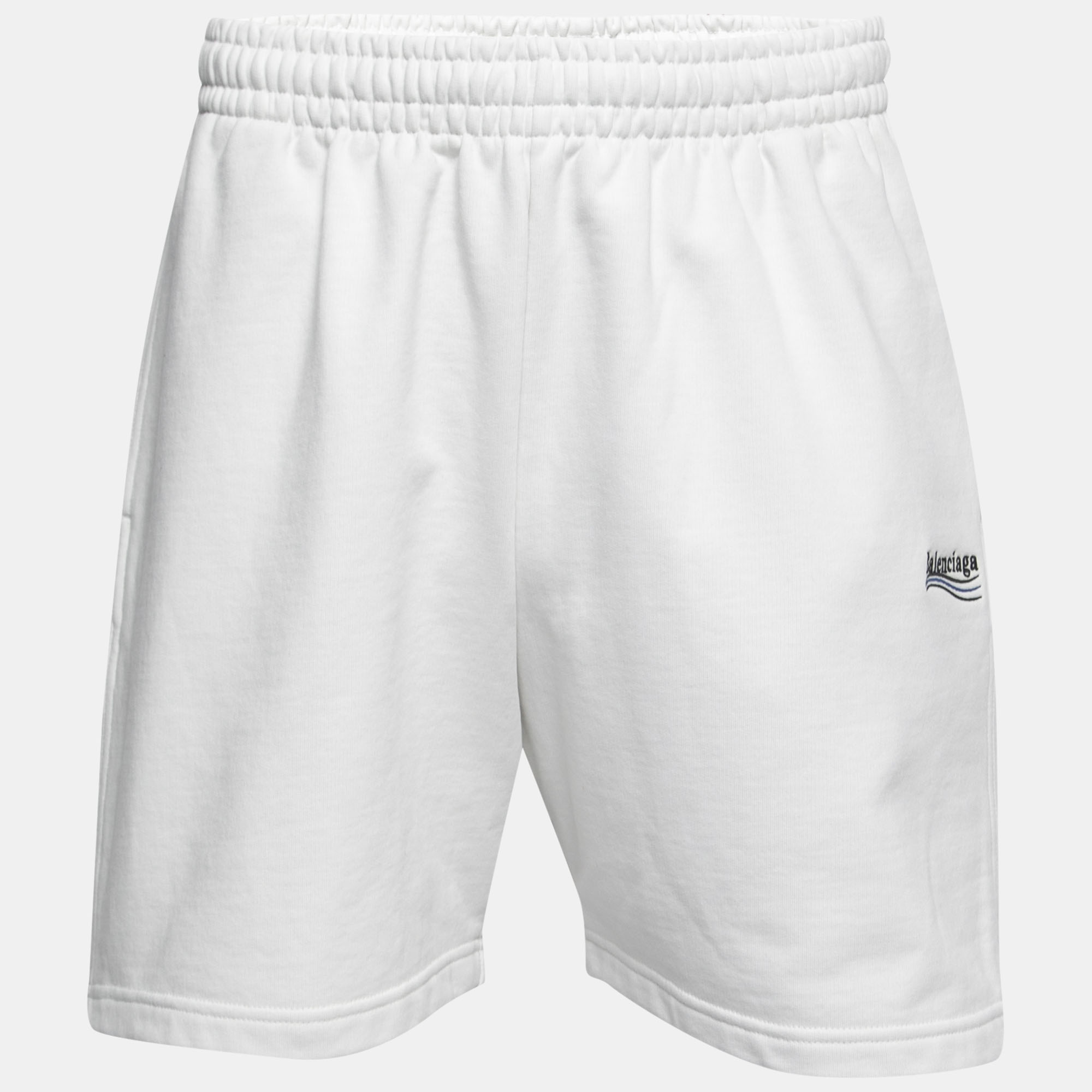 Balenciaga White Logo Embroidered Cotton Shorts S