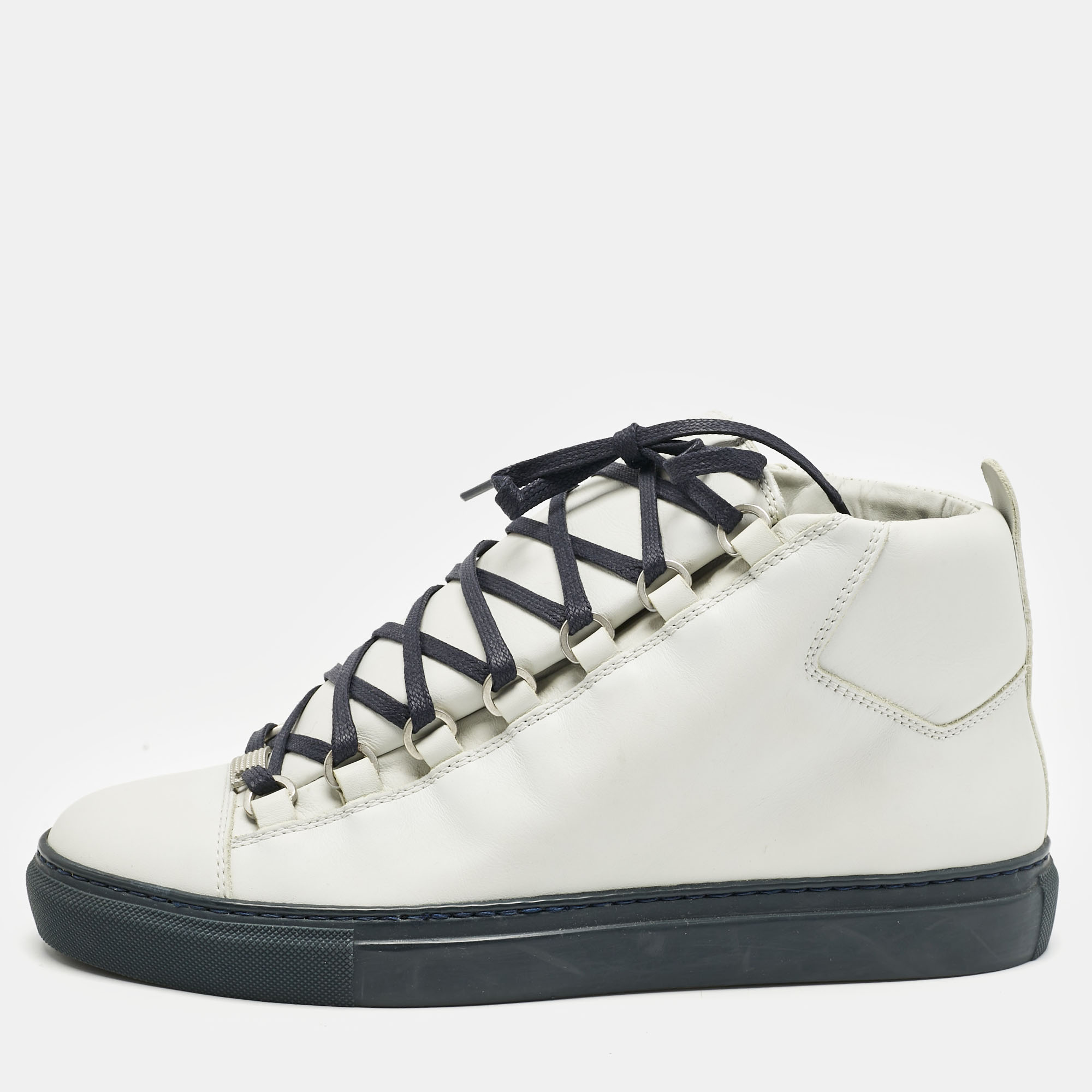 Balenciaga Grey Leather Arena High Top Sneakers Size 40