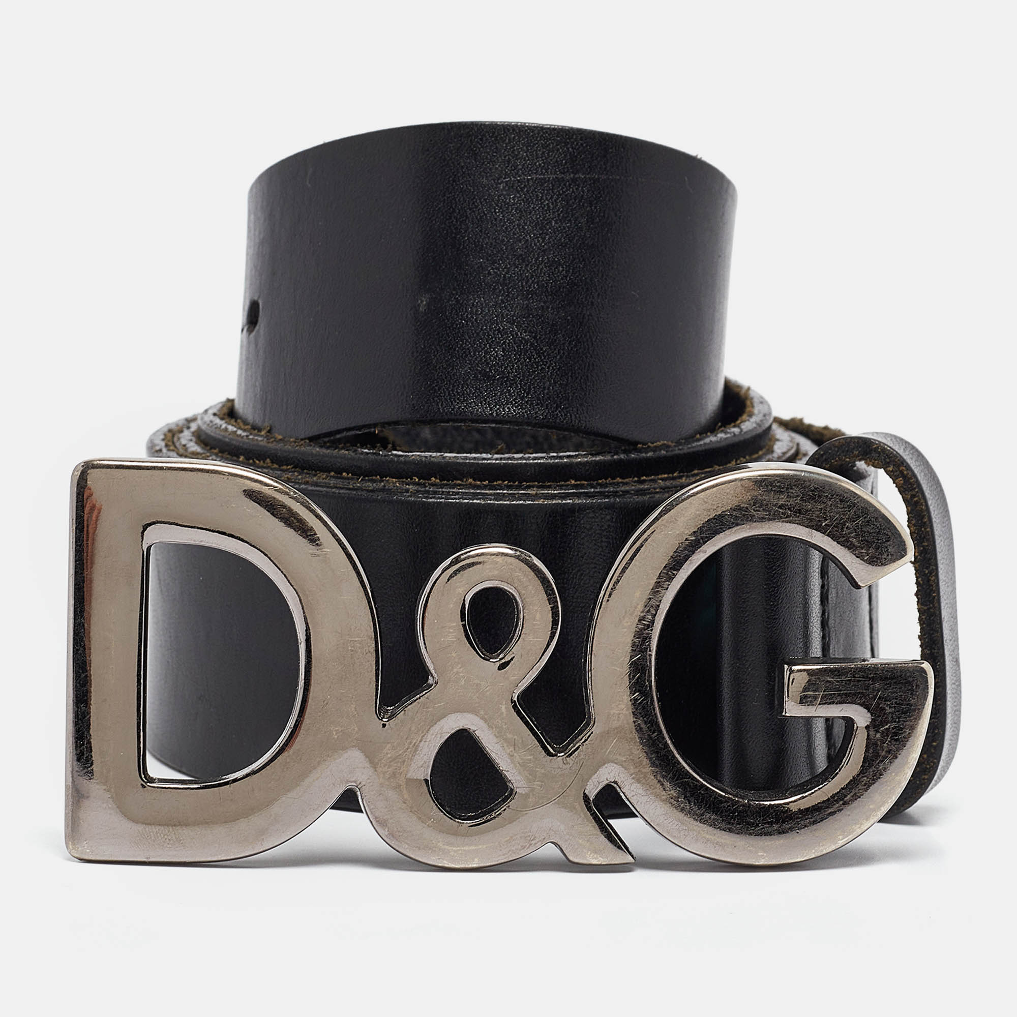 D&G Black Leather DG Logo Buckle Belt 95CM