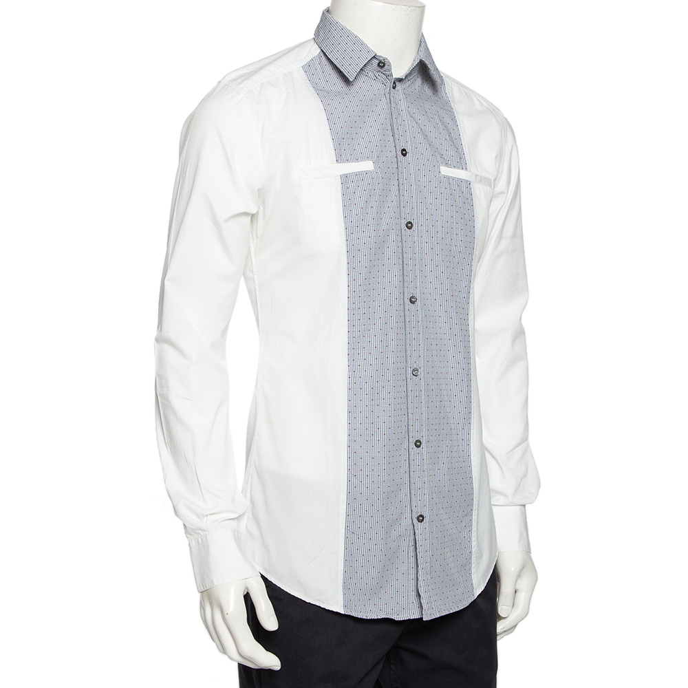 Dolce & Gabbana White Cotton Contrast Paneled Button Front Shirt M