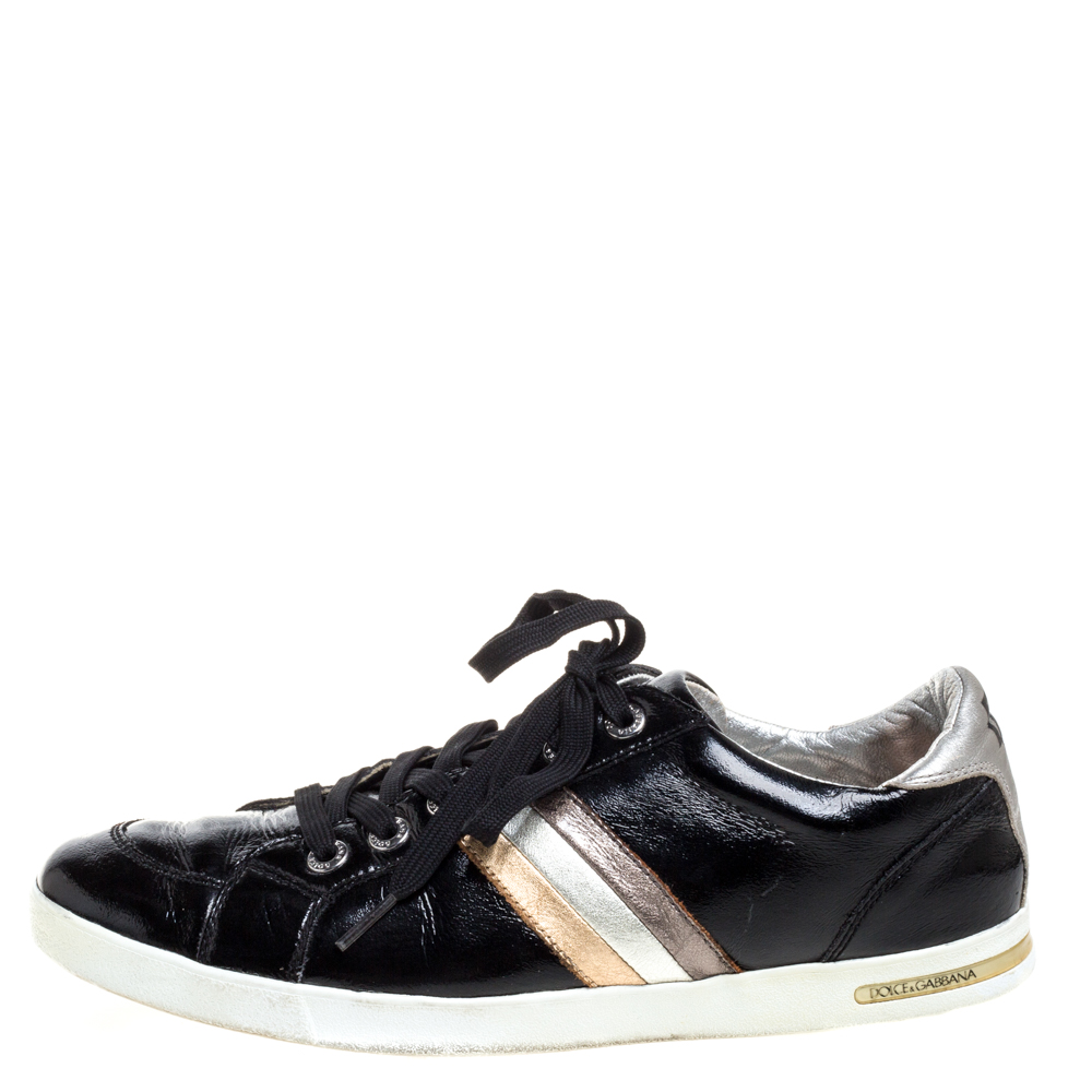 Dolce & Gabbana Black Patent Leather Low Top Sneakers Size 41