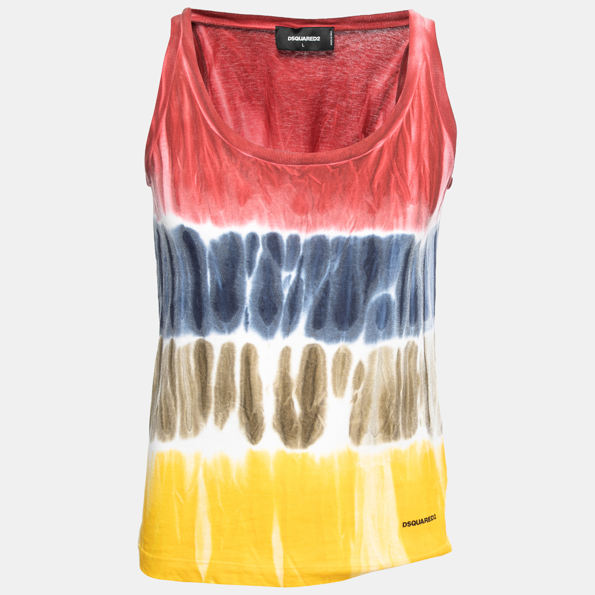 Dsquared2 Multicolor Tye-Dye Print Cotton Sleeveless T-Shirt L