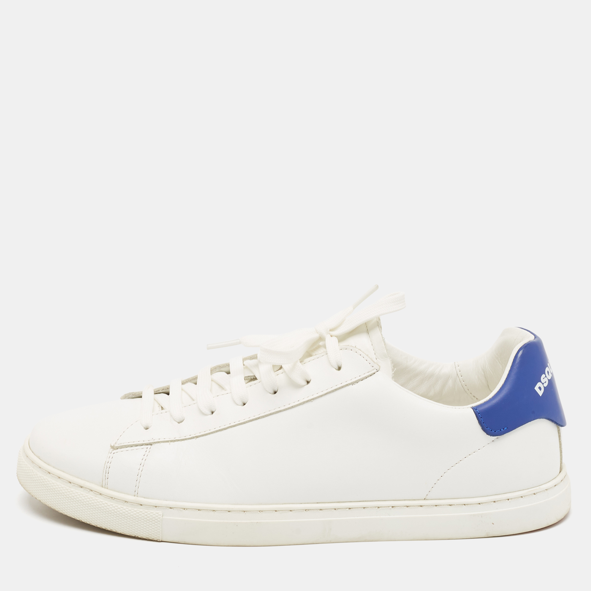 Dsquared2 White/Blue Leather Low Top Sneakers Size 43