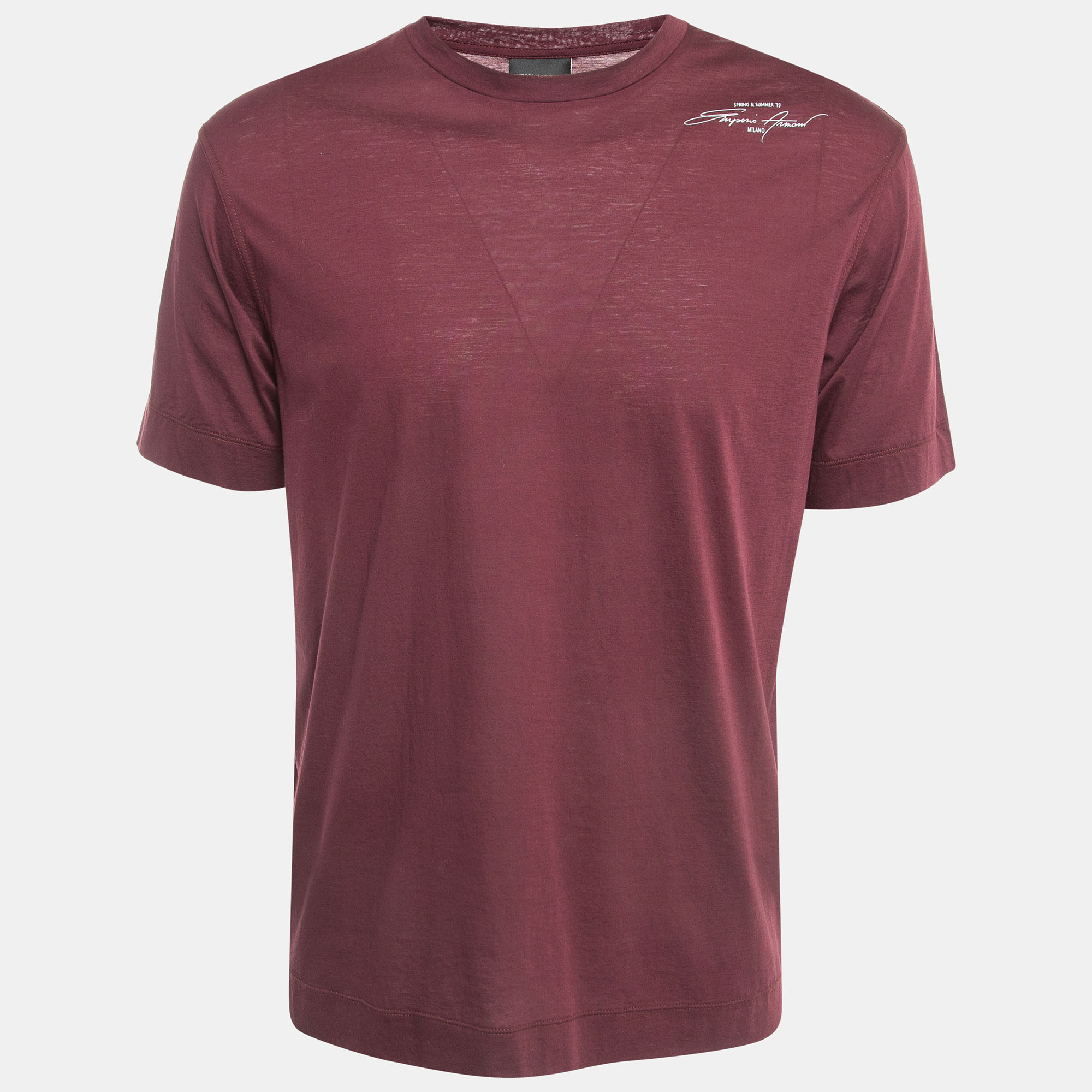 Emporio Armani Burgundy Printed Cotton T-Shirt L