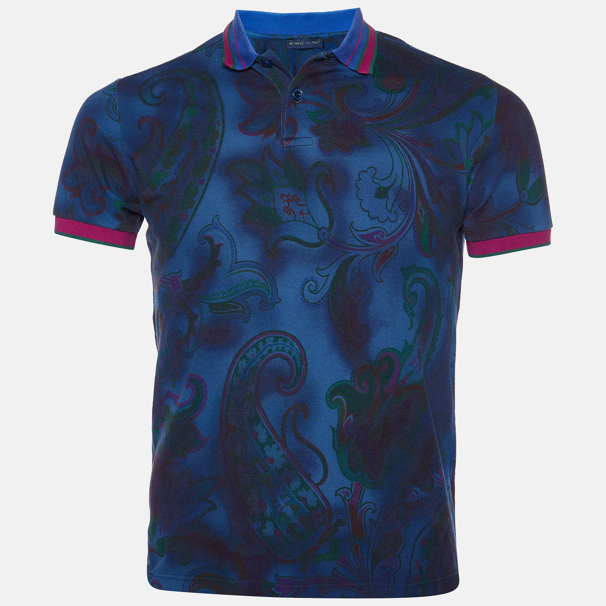 Etro Dark Blue Paisley Print Cotton Pique Polo T-Shirt M