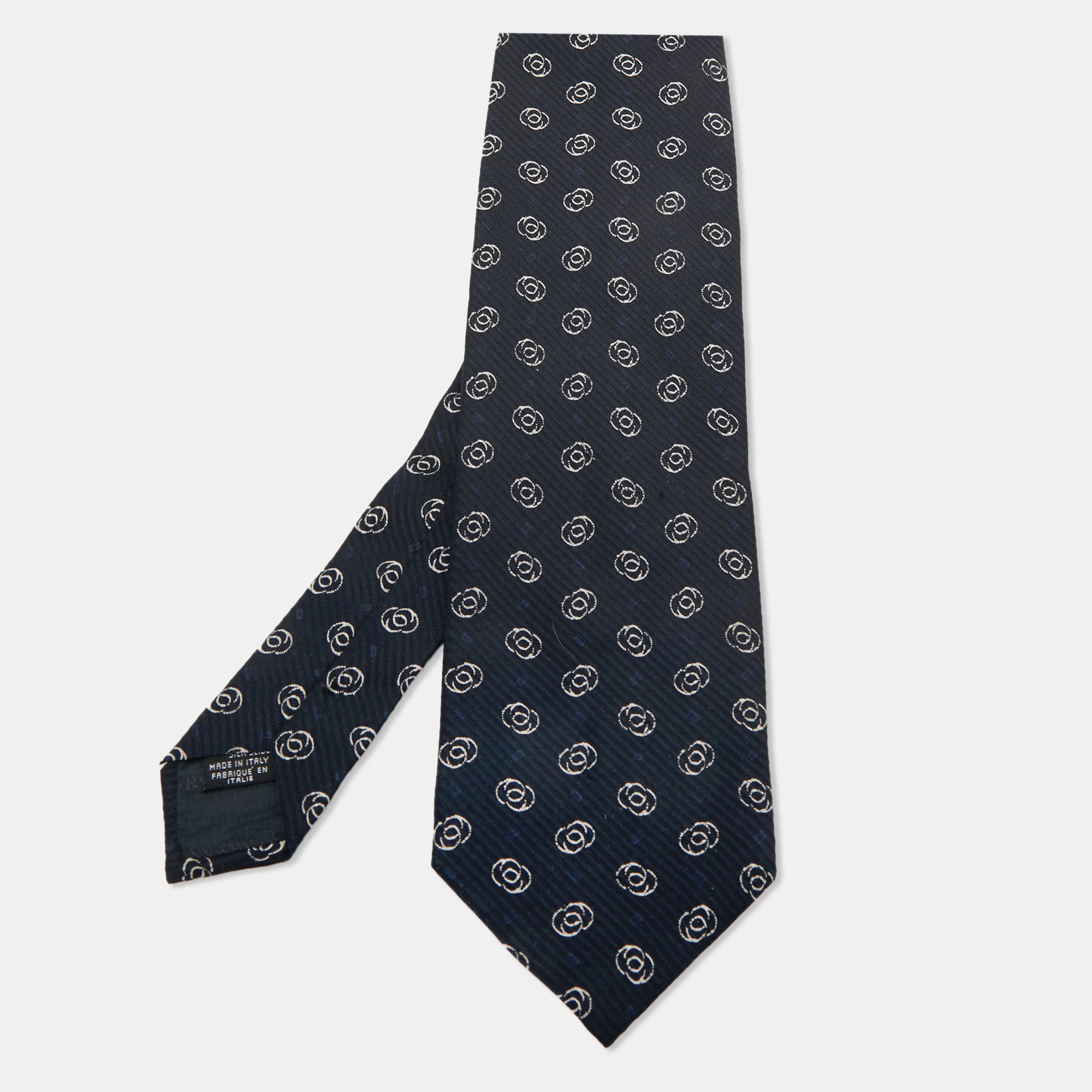 Neckties Giorgio Armani Navy Blue Abstract Printed Silk Tie